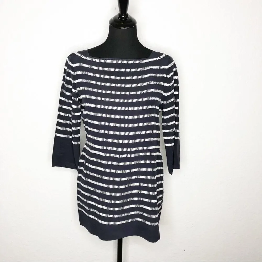 Tory‎ Burch navy blue white rectangle sequin silk top size 4